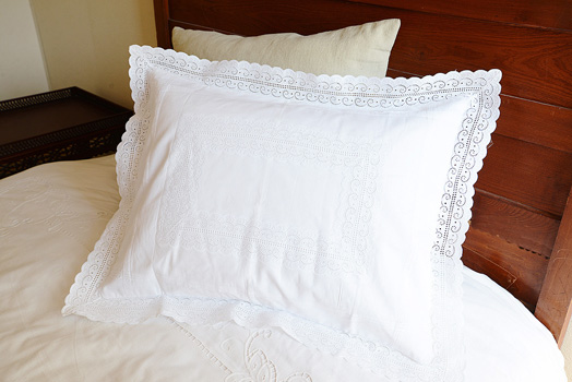 English Eyelets Embroidered Cotton Pillow Shams. Standard